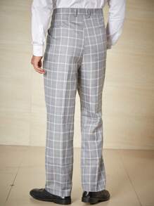 Manfinity Mode 男士大码格紋印花斜口袋西裝褲 - 灰色 - 查看 2