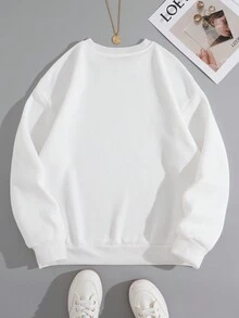 SHEIN EZwear Letter Graphic Drop Shoulder Sweatshirt - White - View 3