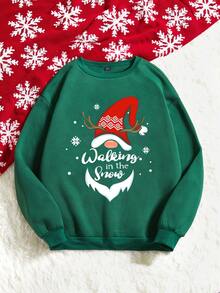 SHEIN LUNE 聖誕圖案加絨內裏運動衫 - 墨綠色 - 查看 4