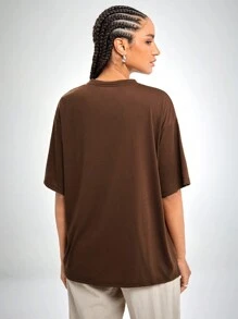 INAWLY Mountain & Slogan Graphic Drop Shoulder Tee - Coffee Brown - View 2