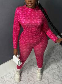 Slaydiva Plus Allover Print Tee & Leggings - Hot Pink - View 1