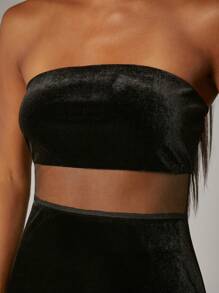 Hauture Sequin Ruffle Split Thigh Velvet Dress - Black - View 6