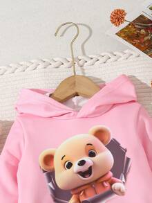 Áo nỉ in hình gấu cho bé gái - Hồng - Xem 3