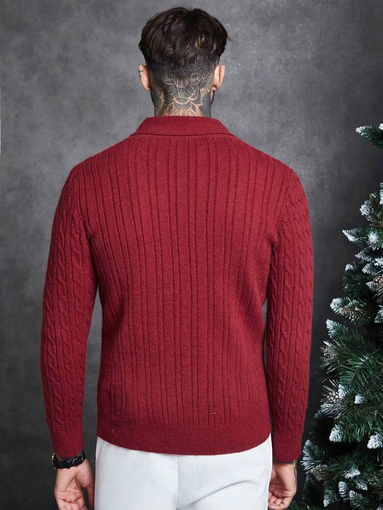 1pc Men Button Front Cable Knit Sweater