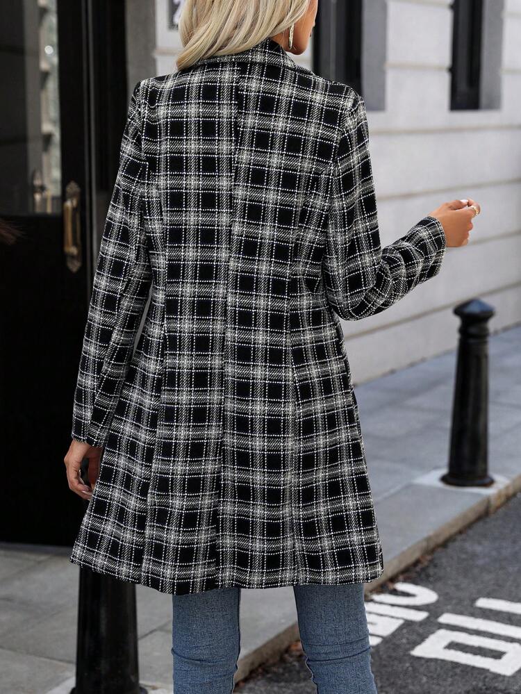 Plaid Double Lapel Neck Breasted Overcoat