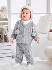 男嬰卡通刺繡法蘭絨夾克和褲子 - 彩色 - 查看 5