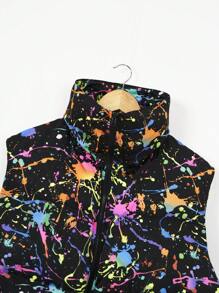 SHEIN EZwear Plus 反光图案印花连帽夹棉大衣 - 彩色 - 查看 4