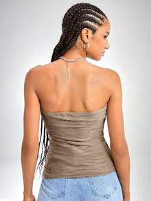 SHEIN EZwear Top bandeau unicolor - Marrón Mocha - Ver 2