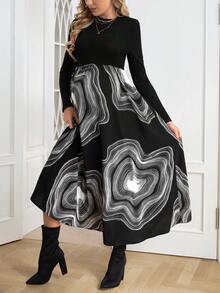 SHEIN Maternity Graphic Print A-line Dress - Black - View 6