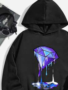 青少年男孩鑽石圖案連帽衫