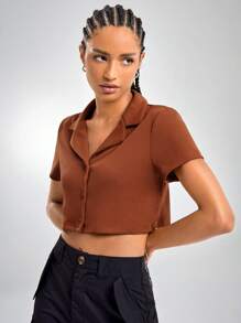 Muchica Single Breasted Notched Collar Tee - Rust Brown - View 7
