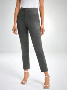 SHEIN Essnce 高腰錐形褲 - 灰色 - 查看 3