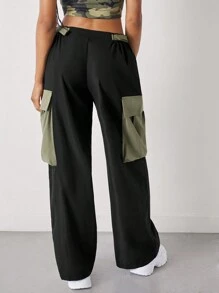 SHEIN ICON Gorpcore Pantalones cargo talle bajo de color combinado con bolsillo con solapa - Multicolor - Ver 2