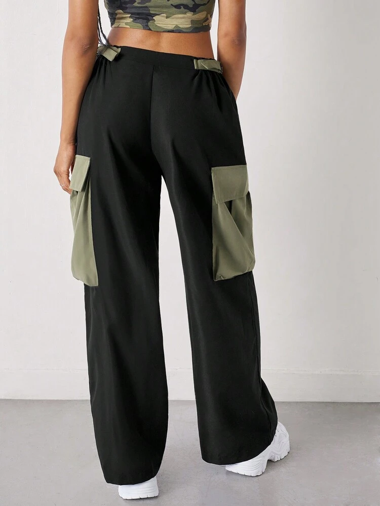 Gorpcore Low Rise Colorblock Flap Pocket Cargo Pants