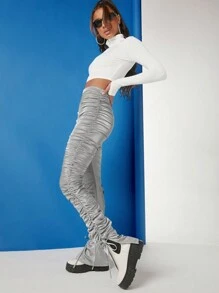 SHEIN Unity Quần bó viền kim loại buộc vạt bên hông - Bạc - Xem 1