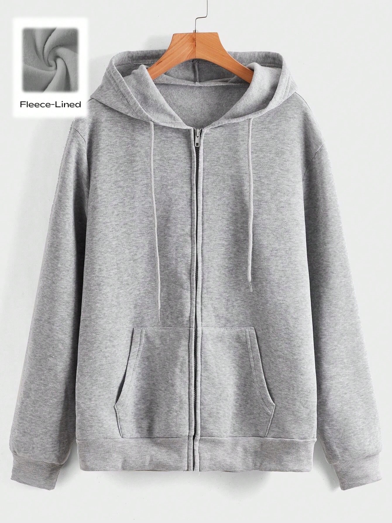 ROMWE Prep Men Solid Zip Up Pocket Drawstring Hoodie SHEIN USA