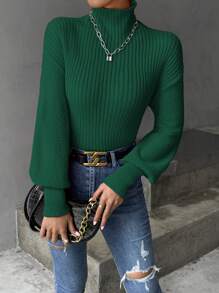 SHEIN Essnce Áo len cổ cao, vai rớt, kiểu dáng thu đông. - màu xanh lá - Xem 6