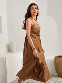 Bohemela Twist Front Cami Dress - Apricot - View 4