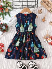 SHEIN 休閒聖誕節女童（小）洋裝 - 寶藍色 - 查看 2