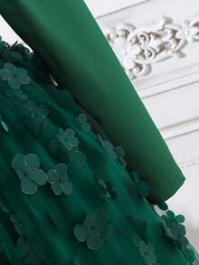 SHEIN Váy dự tiệc thắt lưng lưới đính hoa 3d của cô gái Tween - màu xanh lá - Xem 6
