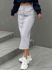 DAZY Eo dây rút Tách rời Váy - Xám - Xem 3