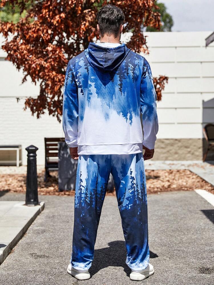 Men's Plus Size Gradient Tie-dyed Hooded Sweatshirt And Sweatpants Set