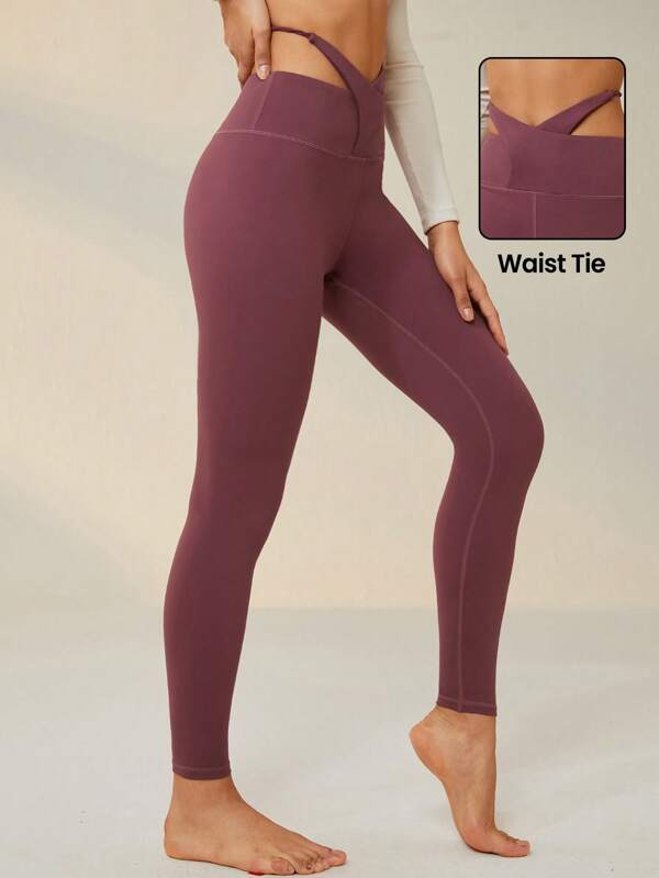 Lifespree Solid Cut Out Waist Sports Leggings