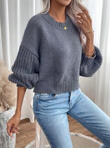 SHEIN LUNE Pull tricoté à épaules tombantes pour l'automne et l'hiver - Gris - Voir 6