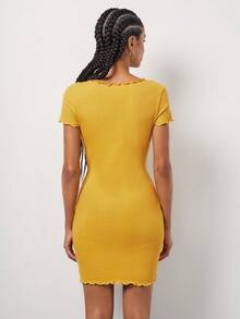 Muchica 木耳邊羅紋針織緊身連衣裙 - 芥末黃 - 查看 2