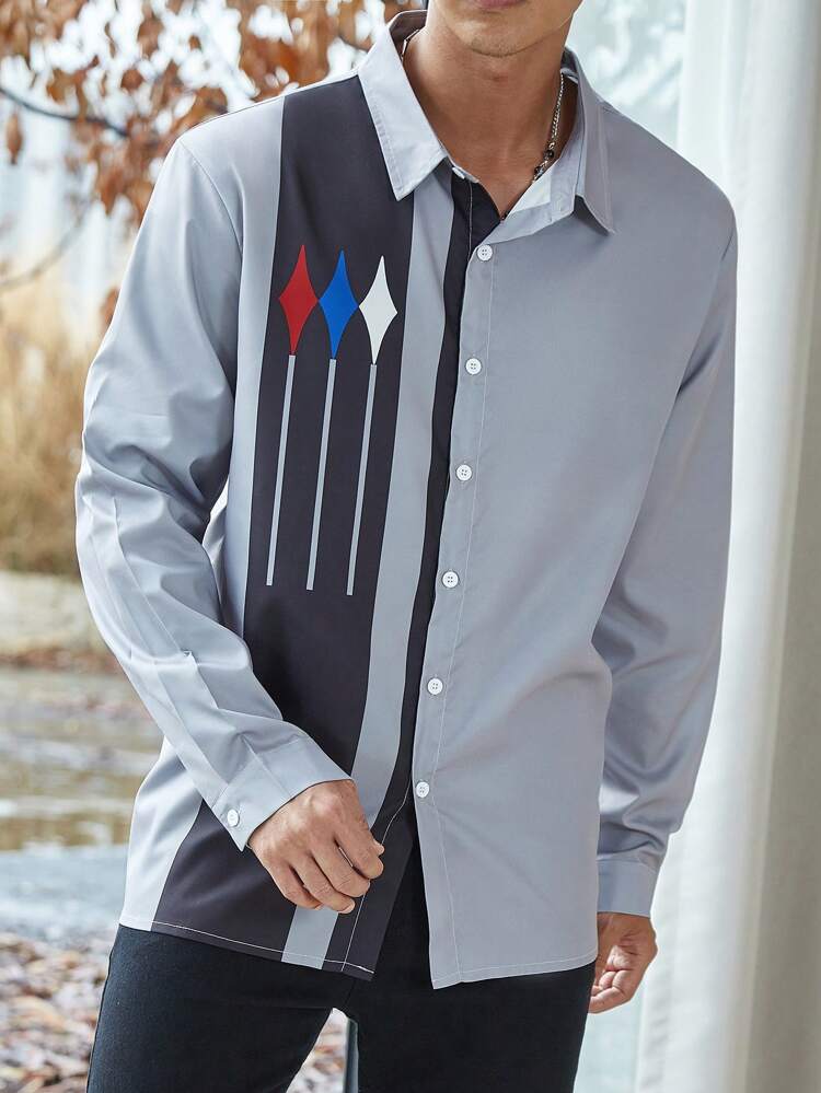 Men Plus Size Geometric Stripe Print Shirt