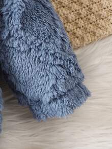 Áo nỉ lông cừu san hô ấm áp, họa tiết jacquard hình thoi, thêu chữ cho bé gái - Màu xanh lam - Xem 5