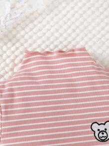 SHEIN 女小童2入組條紋印花小熊刺繡小高領T恤 - 彩色 - 查看 3