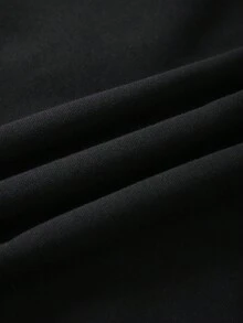 SHEIN EZwear 印花抽繩加絨內裏連帽衫 - 黑色 - 查看 4