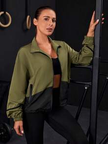 Hai âm Viền kéo ra Thả vai Dây kéo Windbreaker Jacket - Nhiều màu - Xem 5