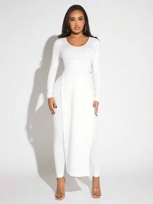 SHEIN SXY Solid Split Hem Tee & Leggings - White - View 4