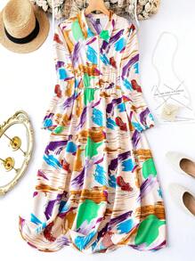 SHEIN LUNE Plus Allover Print Shirt Dress - Multicolor - View 1