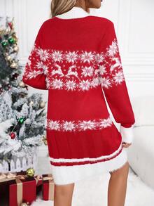 Women's Casual Romantic Snowflake Contrast Color Sweater Dress, Christmas
