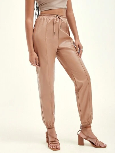 SHEIN BAE 結飾腰PU皮革褲子