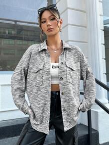 SHEIN EZwear 段染落肩袖翻蓋口袋外套 - 黑色 - 查看 1
