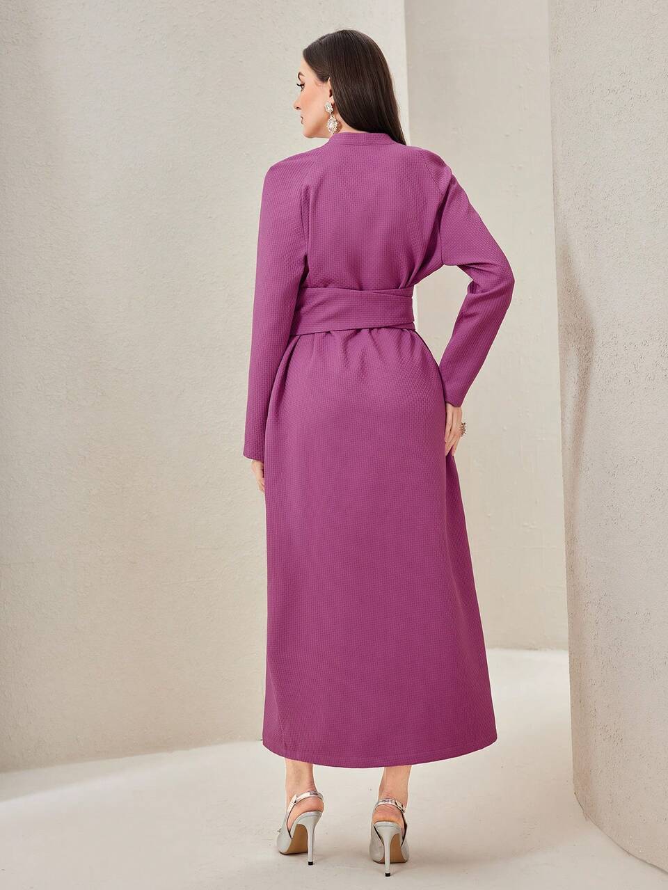 Solid Belted Dress Long Evening Dresses