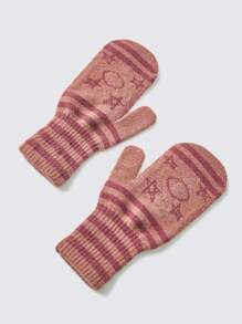 SHEIN 1pair Warm Knitted Gloves With Pentagram Jacquard Pattern