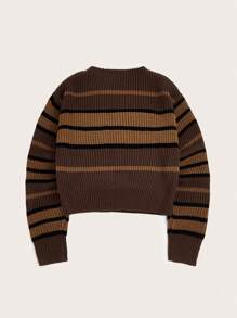 EMERY ROSE Striped Pattern Drop Shoulder Sweater,Long Sleeve Tops