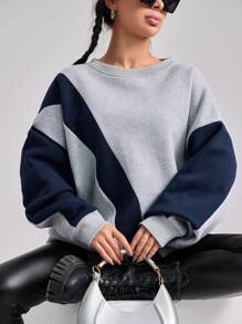 EURMUSE Colorblock Drop Shoulder Sweatshirt For Autumn & Winter - Light Grey - View 5