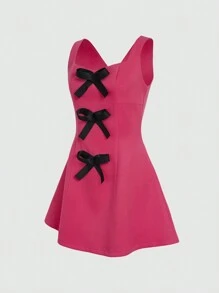 Sweetra 前蝴蝶結洋裝 - 粉色 - 查看 3