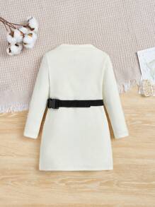 SHEIN 嬰兒女寶寶休閒針織立領長袖連衣裙,帶字母印花,附贈袋子 - 白色 - 查看 2