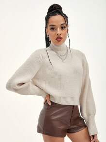 DAZY High Neck Raglan Sleeve Sweater,Fall Women Clothes Crop Women Tops