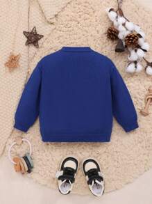 SHEIN Đứa bé trai Mẫu chữ Cổ giả Áo len - Màu xanh lam - Xem 2