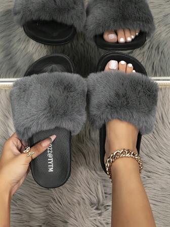 Pantuflas esponjosas para mujeres para uso en interiores y exteriores, de uso diario y casual, en color gris