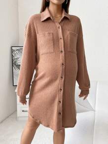 SHEIN Maternity Drop Shoulder Pocket Patched Shirt Dress
