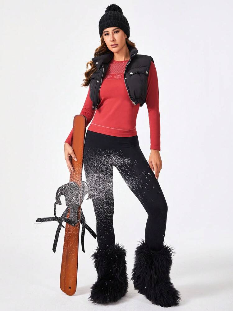 Snowflake Print Raglan Sleeve Sports Tee